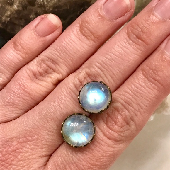 SOLD on Mer Large Vintage Moonstone Stud Earrings - Picture 3 of 4